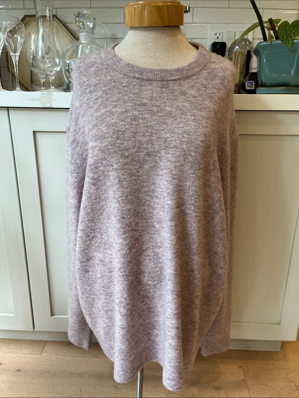 All Saints Lexi Crew wool blend Oversized Heathered Lavender Crewneck Sweater